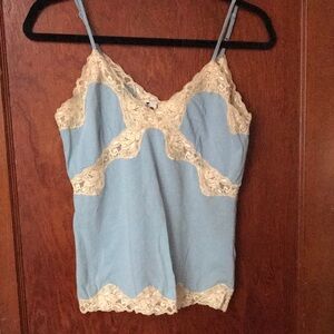 Women's Blue and Cream Lace Trim Camisole